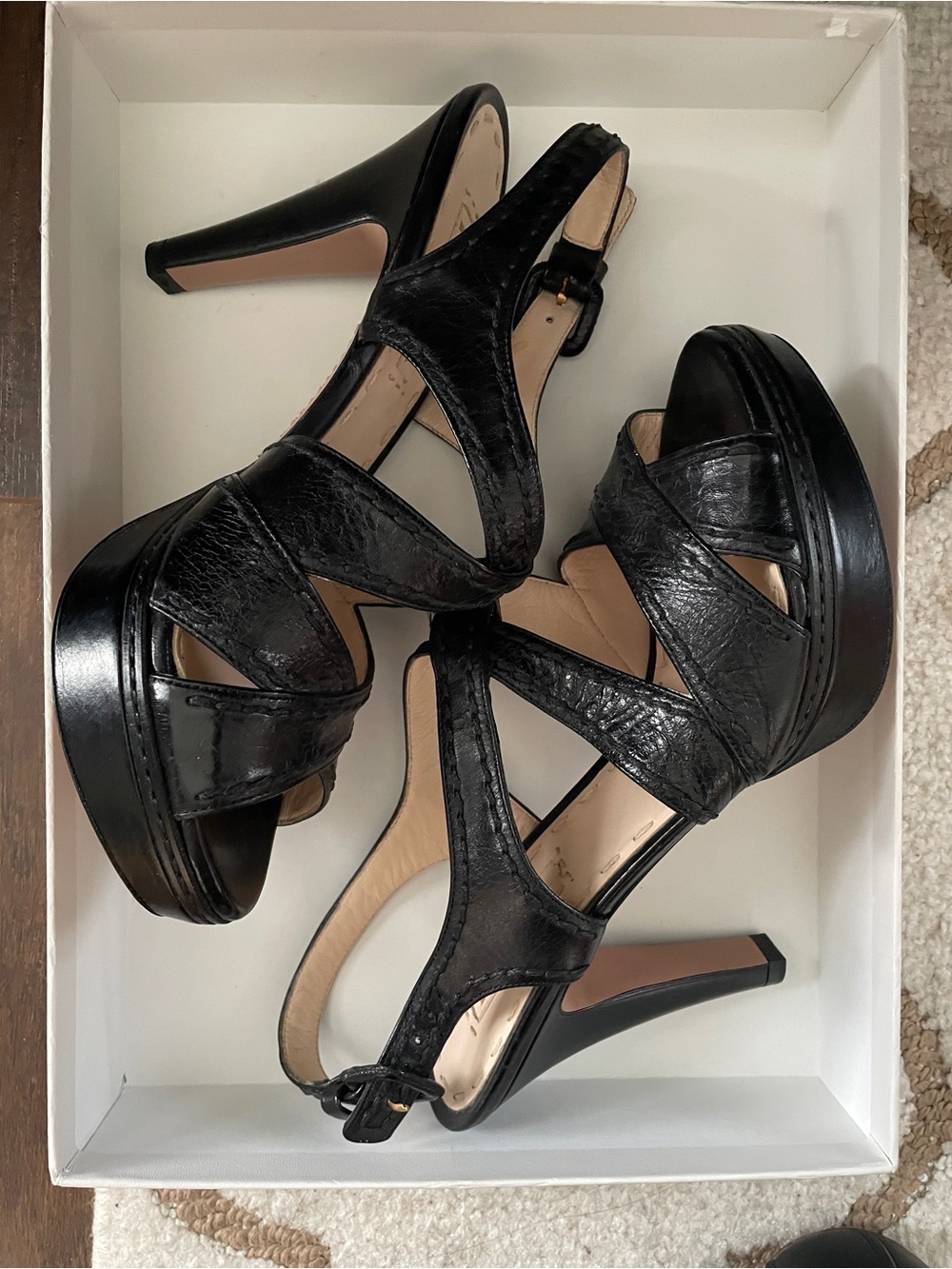 Prada Black Leather Platform Slingback Sandals